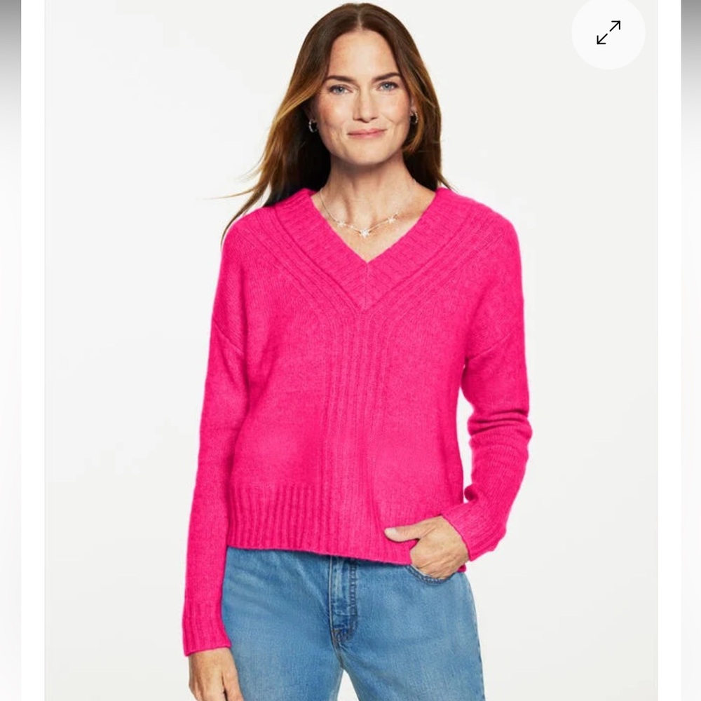 Talbots Wool Blend V-neck Sweater In Very Berry Size Large Petite